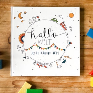Album per bambini "Ora arrivo!" I Album dei ricordi I 1° compleanno I Copertina rigida I Carta riciclata I Regalo
