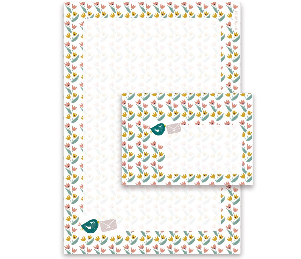 Stationery with matching envelopes I Flowers I Recycled paper I DIN A4 I floral pattern