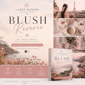Soft Pink Lightroom Presets – Romantic Blush Tones, 20 Edits (Digital Download)