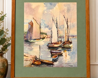 Vintage Nicolas Markovitch Marc Sailboat Lithograph, Framed Maritime Wall Art, Mid-Century Coastal Decor
