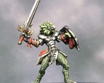 Miniatura pintada de dragona guerrera Dragonborn de Dungeons & Dragons Pathfinder, 28 mm, fantasía.