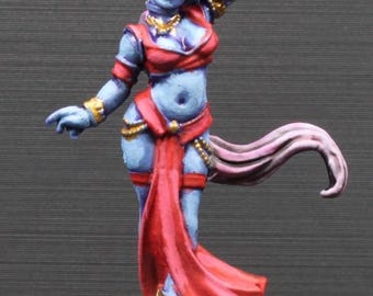 Miniatura de bailarina barda demoníaca pin-up pintada a mano, figura de rol de fantasía de 28 mm