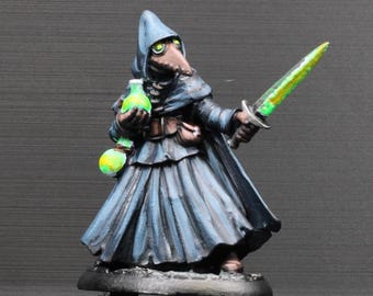 Miniatura pintada a mano de un médico de la peste, ladrón o médico, figura de rol de fantasía de 28 mm.