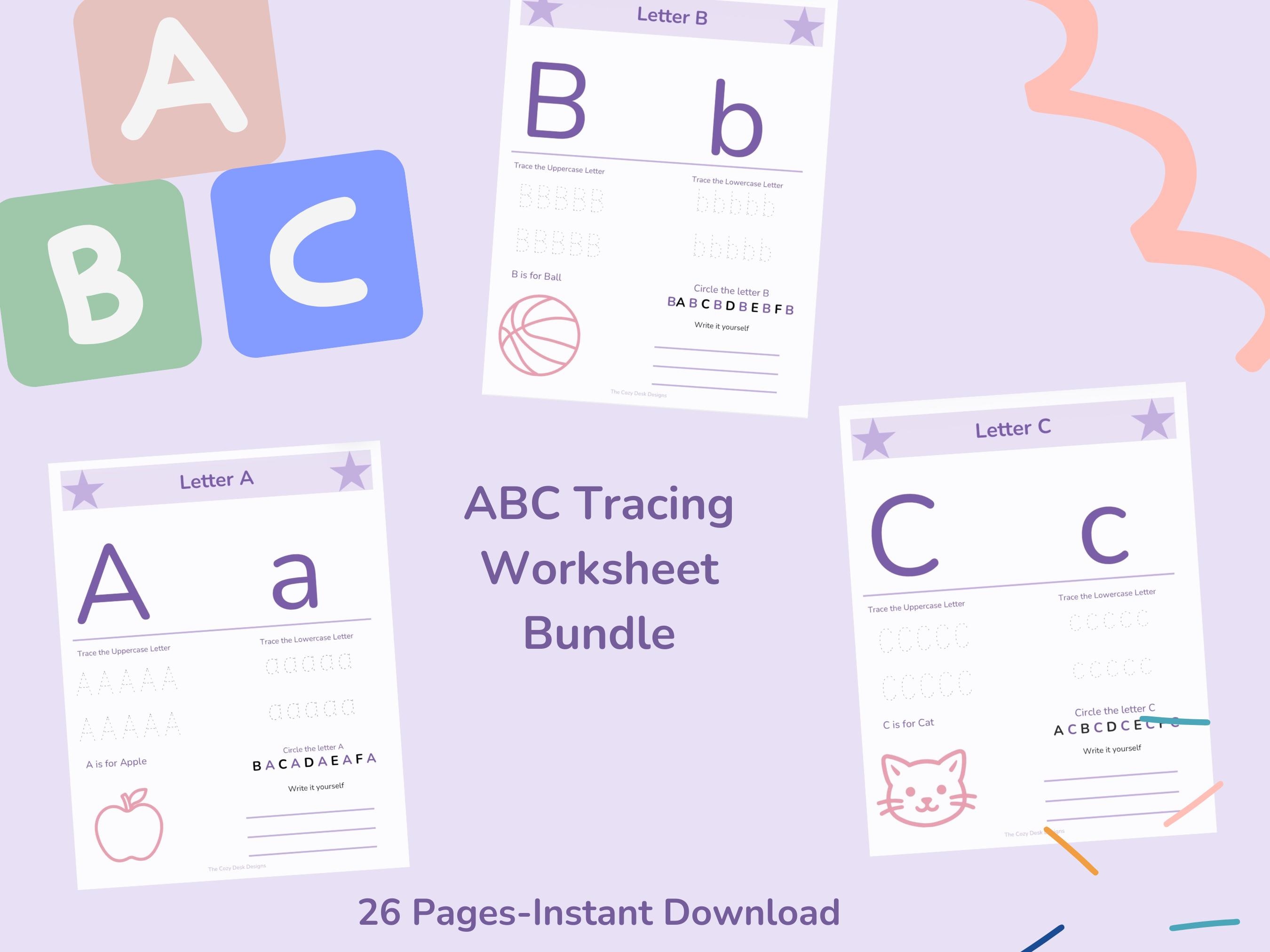 ABC Tracing Worksheets Printable & Instant Download - Etsy
