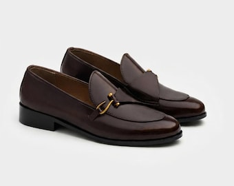 Handmade Men's Leather Loafers – Brown Horsebit Slip On Shoes Luxury Formal Office & Wedding Shoes