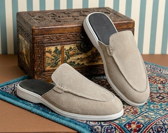 Handmade Suede Mule Loafers for Men  Leather Slip-On Backless Shoes Casual Driving Mules Comfortable Summer Loafers for Men