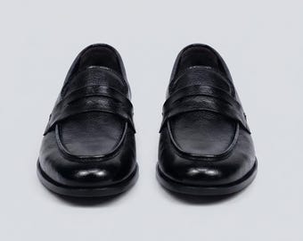 Handmade Leather Penny Loafers Slip-On Dress Shoes, Formal Office Wedding Shoes, Genuine Leather Moccasins for Men