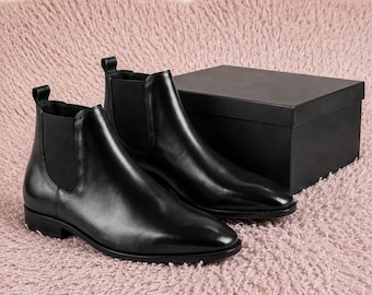 Handmade Black Leather Chelsea Boots for Men, Sleek Dress Ankle Boots, Gift for Him