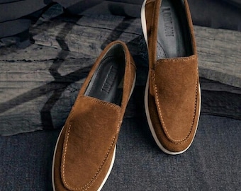 Men's Suede Loafers – Handmade Leather Slip-On Shoes, Driving Moccasins, Casual Walking Shoes, Comfortable Everyday Footwear, Gift for Men