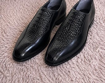 Handmade Croc Embossed Leather Oxfords, Wedding Dress Shoes For Men, Black, Brown Gift For Him