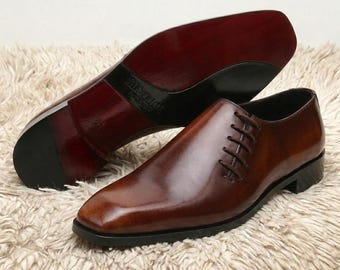 Oxford Shoes Handmade Leather  Dress   Classic Brown Formal Wedding Footwear
