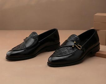 Mens Black Leather Loafers Handmade Leather Dress Shoes for Men Slip On Loafers Formal Shoes, Wedding Shoes Mens Gift