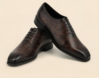 Men's Oxford Dress Shoes Handmade Brown Wholecut  – Genuine Leather Formal Shoes, Luxury Wedding & Business Shoes