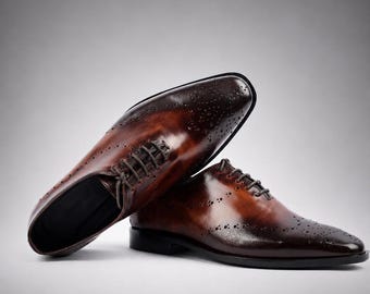 Handmade Oxford Shoes Men's Genuine Leather Dress  Wedding Shoes Gift for him