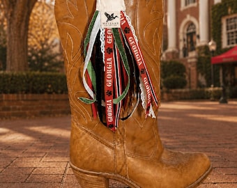 Georgia Game Day Tassels, Red and Black Boot Tassels, Collegiate Bag Charm, Football Tailgate Accessory, Bulldog Fan Gift