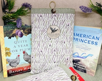 Lavender Print Book Sleeve, Quilted Book Protector, Tablet & E-Reader Sleeve, Floral Reader Gift, Handmade Bookish Accessory