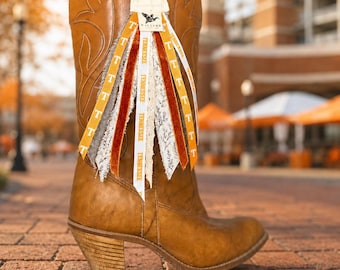 Tennessee Game Day Tassels, Orange and White Boot Tassels, Collegiate Bag Charm, Football Tailgate Accessory, Volunteers Fan Gift