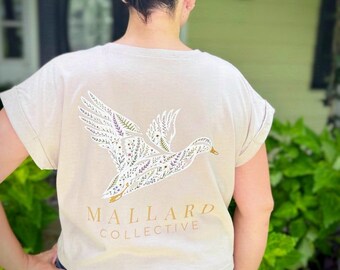 Floral Mallard Duck Shirt | Women’s Oversized Crop Tee | Botanical Duck T Shirt | Southern Outdoors Shirt | Mallard Collective