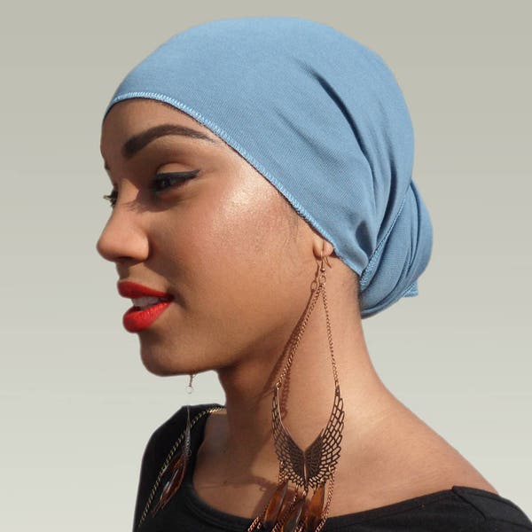 Blue Jean blue Headwrap - cotton scarf for men or women. For dreadlocks, exercise bandanna, Muslim head scarf, chemo headwear, African wraps