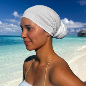 White Headwrap - cotton scarf for men or women. For dreadlocks, exercise bandanna, Muslim head scarf, chemo headwear, African wraps