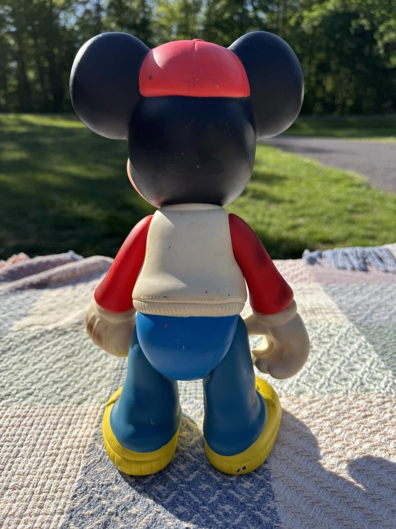 Vintage Mickey Mouse Vinyl Figure with Baseball Cap image 3