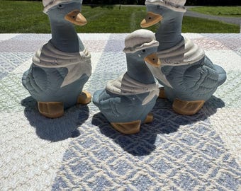 Set of 3 Vintage Cottage Core Ceramic Duck Salt, Pepper, Toothpick Holder