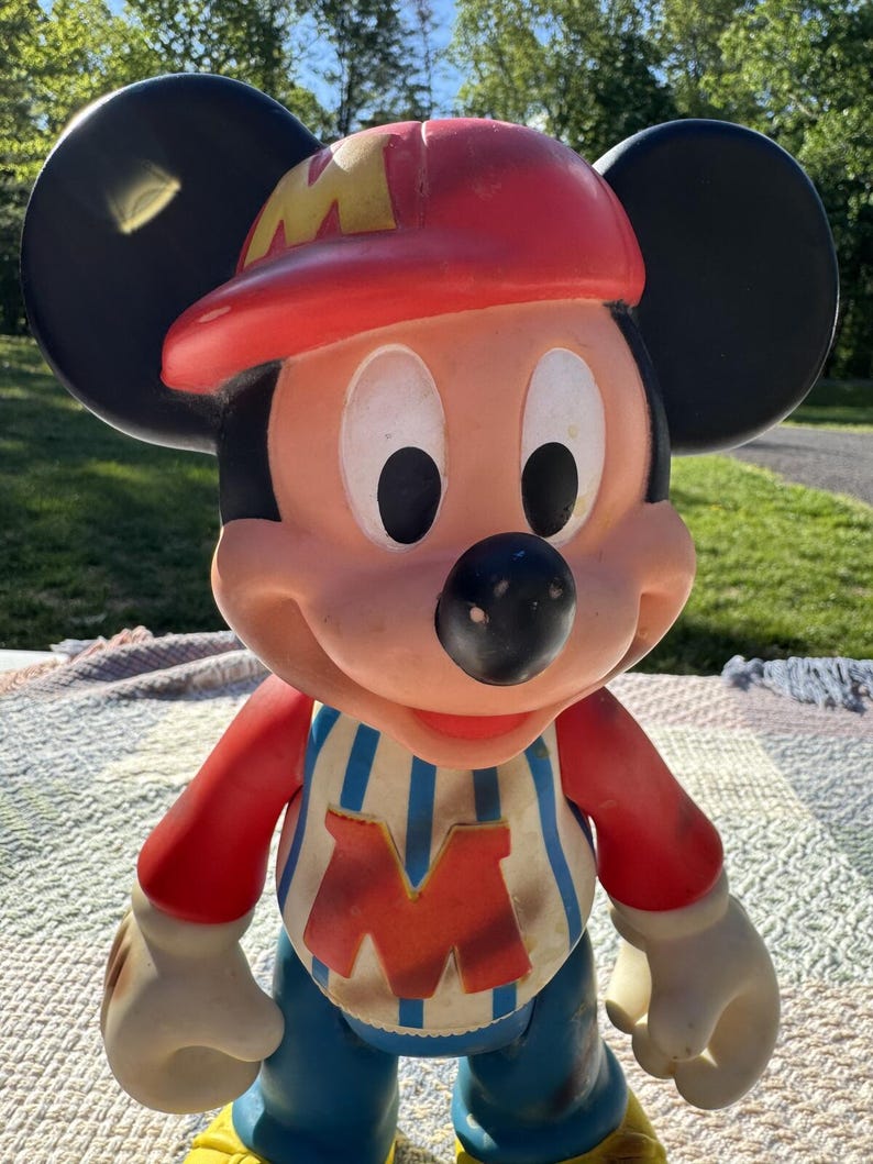 Vintage Mickey Mouse Vinyl Figure with Baseball Cap image 5