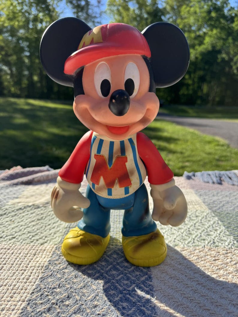 Vintage Mickey Mouse Vinyl Figure with Baseball Cap image 2