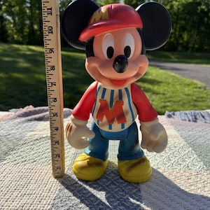 Vintage Mickey Mouse Vinyl Figure with Baseball Cap image 1
