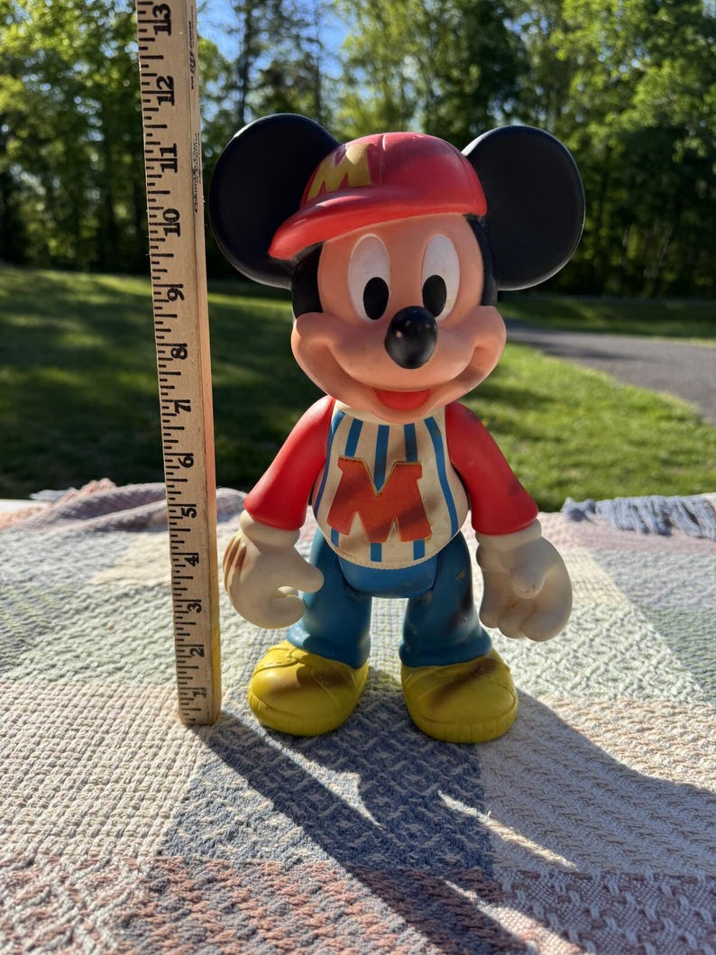 Vintage Mickey Mouse Vinyl Figure with Baseball Cap image 1