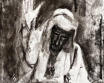 König Baldwin IV Original Kohlezeichnung - Kingdom of Heaven - Sigma Hustle Wandkunst - Handgezeichnet von DrawingSoviet - Unikat
