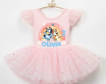 Personalized Bluey tutu Leotard, Bluey birthday dress