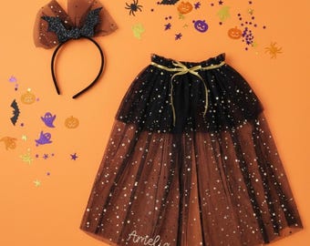 Capa de Halloween personalizada y diadema de murciélago