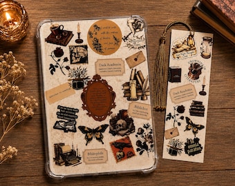 Dark Academia Kindle Insert | Matching Bookmark + Sticker Sheet (PRECUT) Add Ons