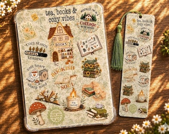 Cottagecore E-Reader Insert | Matching Bookmark + Sticker Sheet (PRECUT) Add Ons