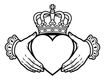Artesanía irlandesa, Irlanda, Corazón de Irlanda SVG, Símbolo del anillo Claddagh irlandés SVG, Escudo Claddagh. Amistad SVG, Descarga instantánea