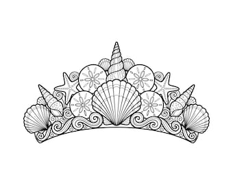 Corona de concha SVG, Corona real SVG, Corona de rey SVG, Corona de reina SVG, Tiara de princesa SVG, Silueta, Descarga instantánea