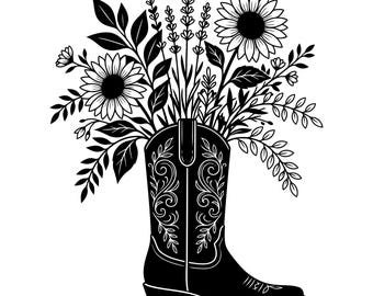 Floral Cowboy Boot Svg, Cowboy Hat, Western, Wildflower Boot SVG, Cowgirl Flower Boot Svg, Country Floral Svg, Western Svg Cut File