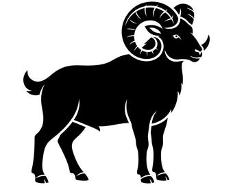 SVG de carnero de Aries, vector de cabeza de carnero, archivo SVG de carnero, cabeza de carnero de Aries, SVG de borrego cimarrón, silueta, descarga instantánea
