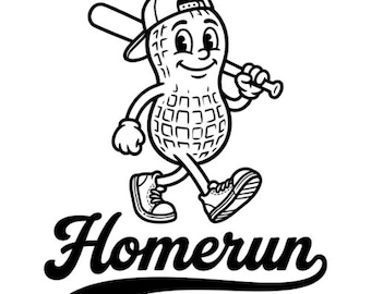 SVG de jonrón, SVG de mascota de cacahuete para béisbol, SVG de lanzador de béisbol vintage de cacahuete, silueta, descarga instantánea.