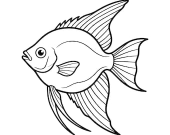 SVG de pez ángel, SVG de pez ángel lindo, SVG de pez de acuario, SVG de pez, SVG de pez mascota, imágenes prediseñadas de silueta de pez tropical, descarga instantánea