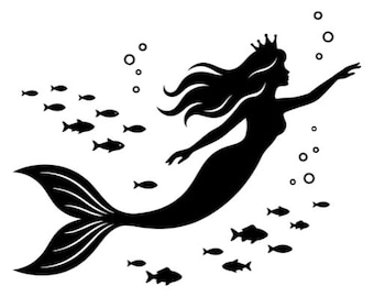 SVG de sirena, SVG de sirena nadando, SVG de cola de sirena, archivos de corte de sirena, silueta de sirena, descarga instantánea