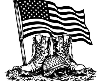 SVG de botas de soldado conmemorativas, SVG militar, SVG de veterano estadounidense, SVG de soldado, SVG de botas, SVG de homenaje a veteranos, imágenes prediseñadas, archivo de corte, descarga instantánea