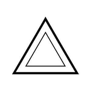 May include: A black and white graphic of a triangle within a triangle. The outer triangle has a thick black border, and the inner triangle has a thinner black border. The background is white.