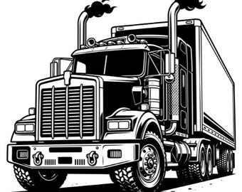 SVG de camionero, SVG de conductor de camión, SVG de semirremolque, imágenes prediseñadas de semirremolque, SVG de remolque de semirremolque, silueta, vector, descarga instantánea
