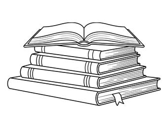 SVG de libro, SVG de lectura, SVG de estudiante, diseño SVG de biblioteca, contorno de pila de libros, archivo de corte de libro, silueta de libros, descarga instantánea