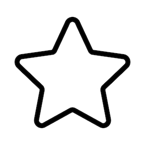 May include: A black outline of a five-pointed star against a white backdrop. The star has a bold, rounded outline, giving it a clean and contemporary look. The design is simple and adaptable for various uses.