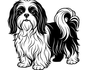 Perro Shih Tzu SVG, Perro Shih Tzu de pie SVG, Amante de los perros, Imágenes prediseñadas de perros para Cricut o láser, Vector Shih Tzu, Descarga instantánea