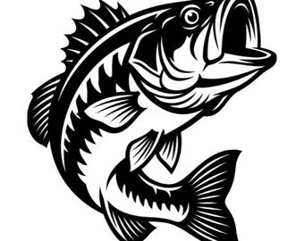 Archivo SVG de lubina rayada, lubina saltando, imágenes prediseñadas de peces saltando, archivos de corte de pesca para Cricut, descarga instantánea.