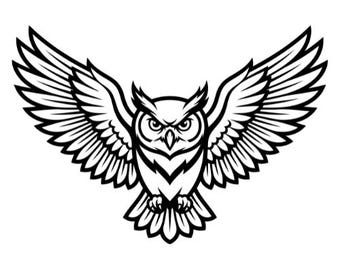 Búho en vuelo SVG, archivo SVG de búho volando, búho tribal en vuelo SVG, imágenes prediseñadas vectoriales de búho, silueta de búho volando, vector, descarga instantánea
